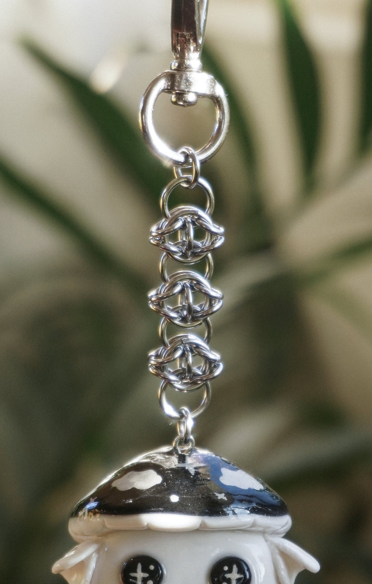 chain keychain with a cute mushroom clay character design