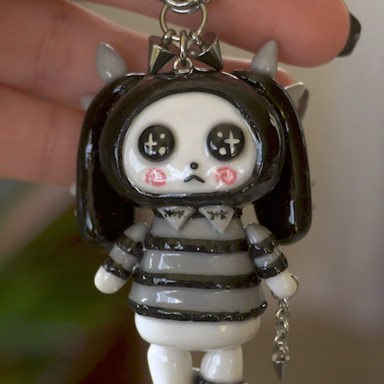 Punky Spiked Gothic Bunny Spirit Polymer Clay Keychain